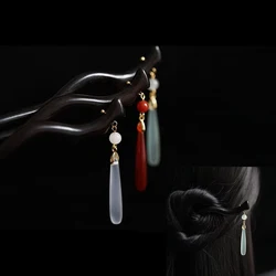 Vintage Wood Flower Tassel Step Shaking Hairpin Hair Stick Ancient Style Hair Ornament Headdress Hair Accessories Hair Pins Gift
