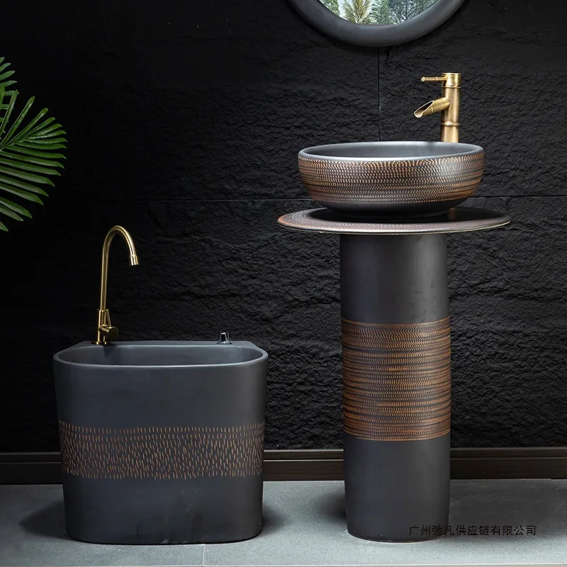 

Column wash basin outdoor integrated floor washbasin balcony retro Chinese basin outdoor wash basin courtyard Customizable