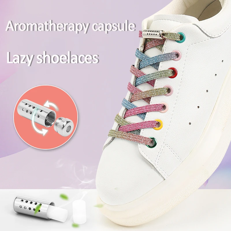 1 Pair Elastic Laces Sneakers No Tie Shoelaces Aromatherapy Capsule Buckle Adults Children Universal Rubber Bands Lazy Shoe lace