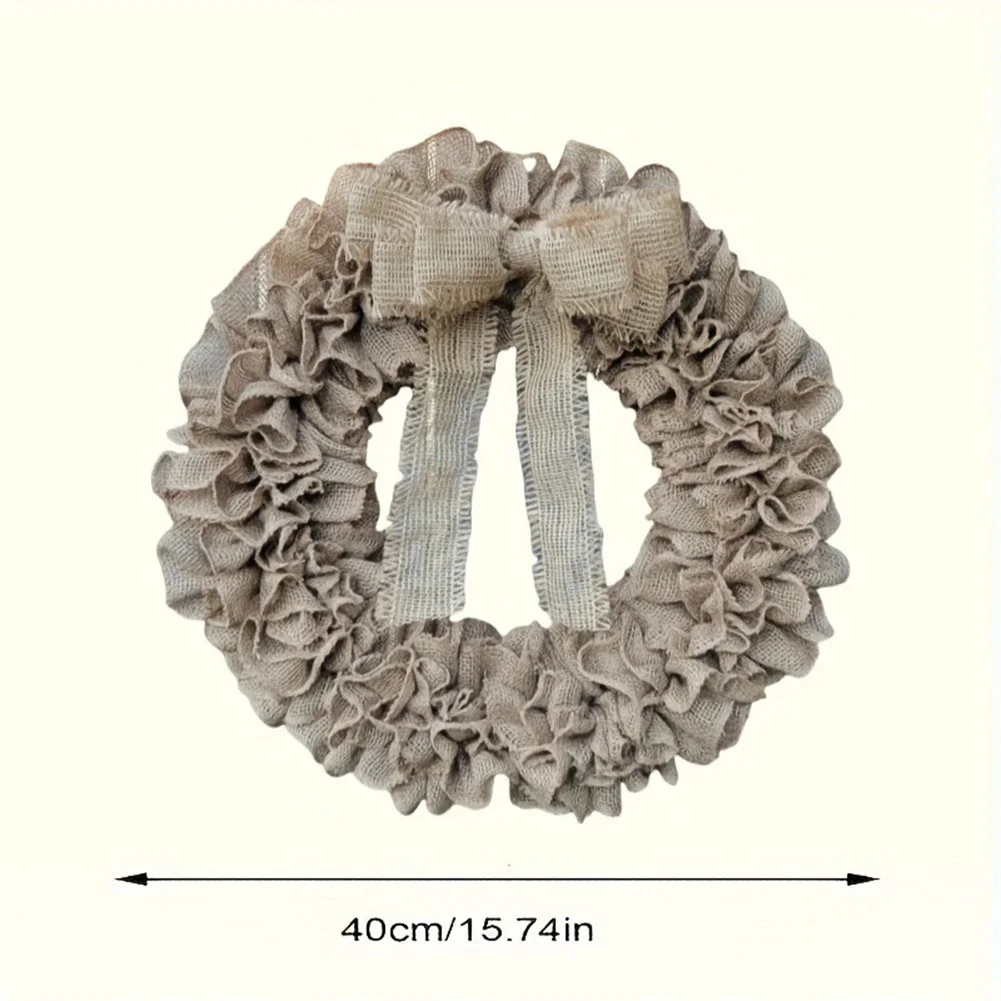 Natural Burlap Wreath With Defined Pleated Design For Indoor Outdoor Use On Doors Walls And Fireplace Surrounds
