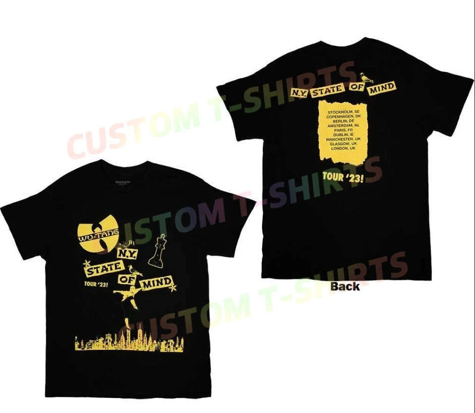 

2025 Summer Streetwear 100% Cotton Wu-Tang Clan 'Tour 23 Slanted Logo State Of Mind' T shirt Casual Graphic Short Sleeve S-3XL