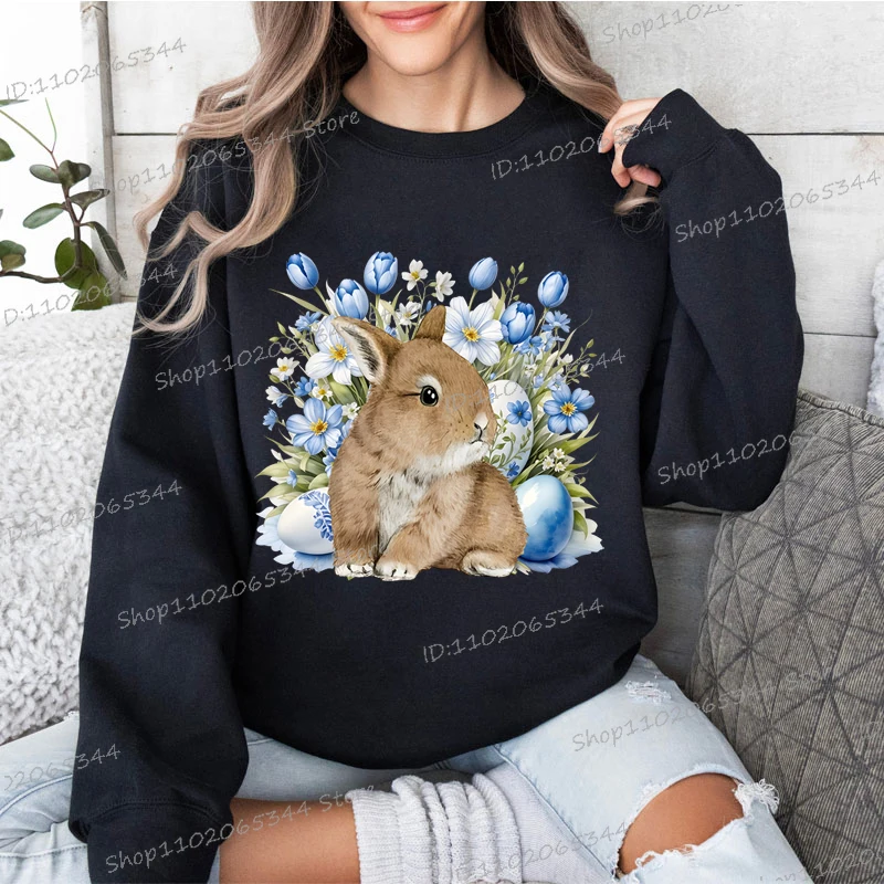 

Cute Bunny Watercolor Hoodies Women, Oversized Hoodie,Daisy Flowers Farm Rabbit Sweatshirts,Easter Women's Clothing