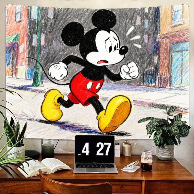 

1PC Disney Mickey Mouse Distressed Running Tapestry, Cartoon Sketch Wall Art, Polyester Decor for Living Room Bedroom Dorm, Fan