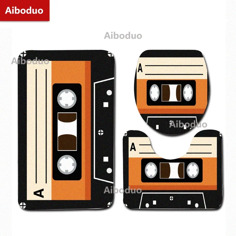 Aiboduo Drop Shipping Tape Bathroom Restroom Carpet 3pcs/set  BatMat NonSlip Toilet Lid Cover Set Audio Cassette Home Decoration