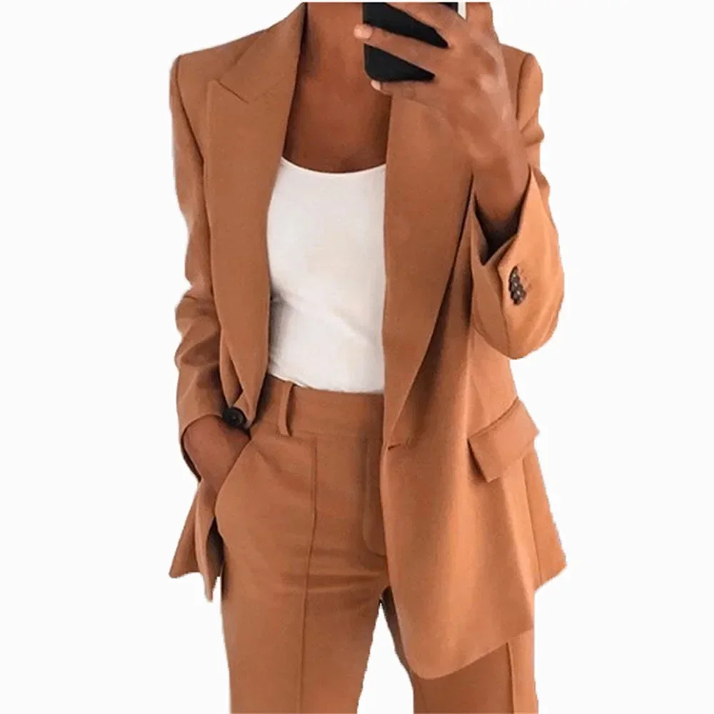 Dames Colbert Blazer Tweedelige Set Clothse Solid Office Lady Kleding Lange Mouwen Overjas Herfst Winter Temperament Outfit