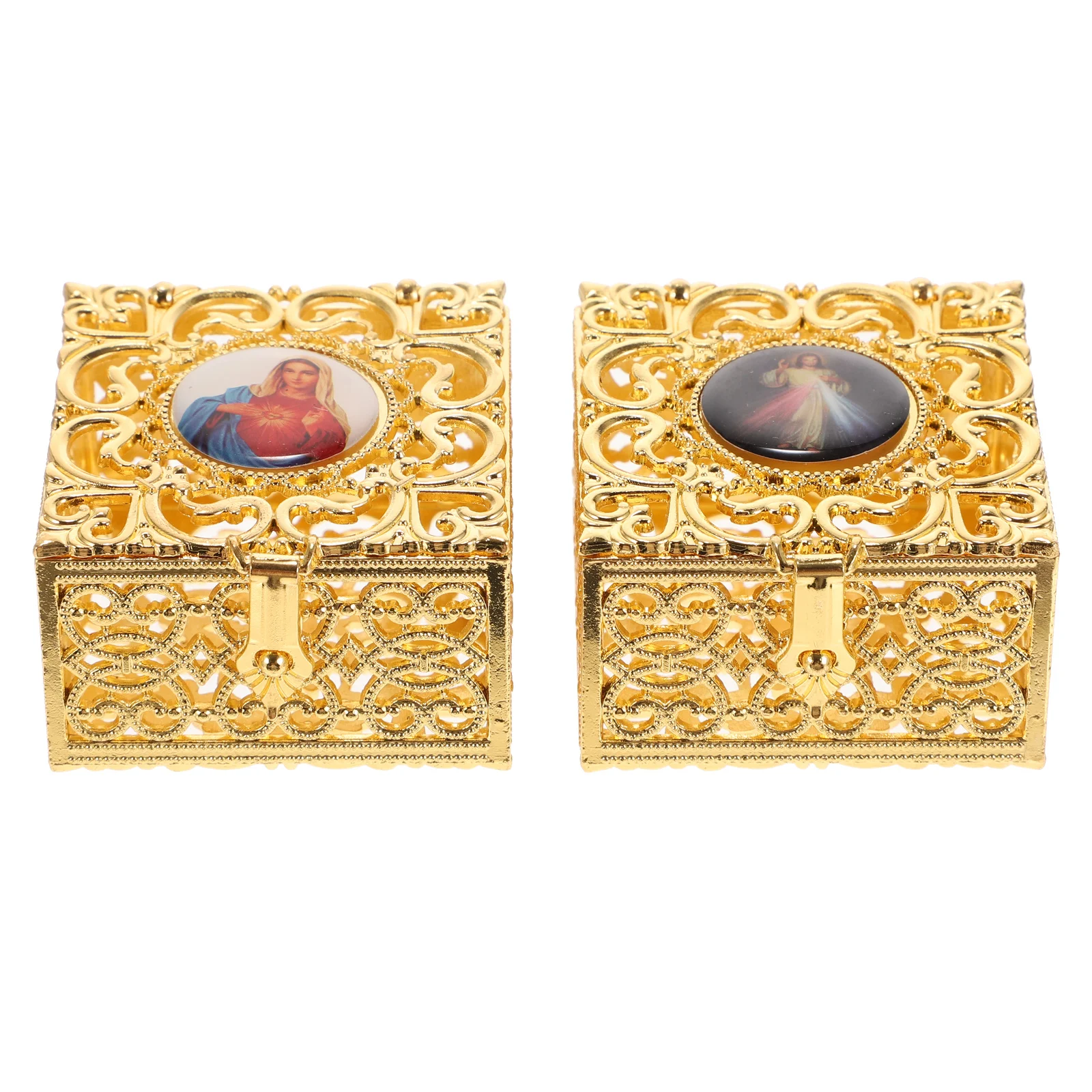 

Набор из 2 органайзеров для украшений: футляр для серег и колье из цинкового сплава, контейнер для браслетов, включая религиозные браслеты