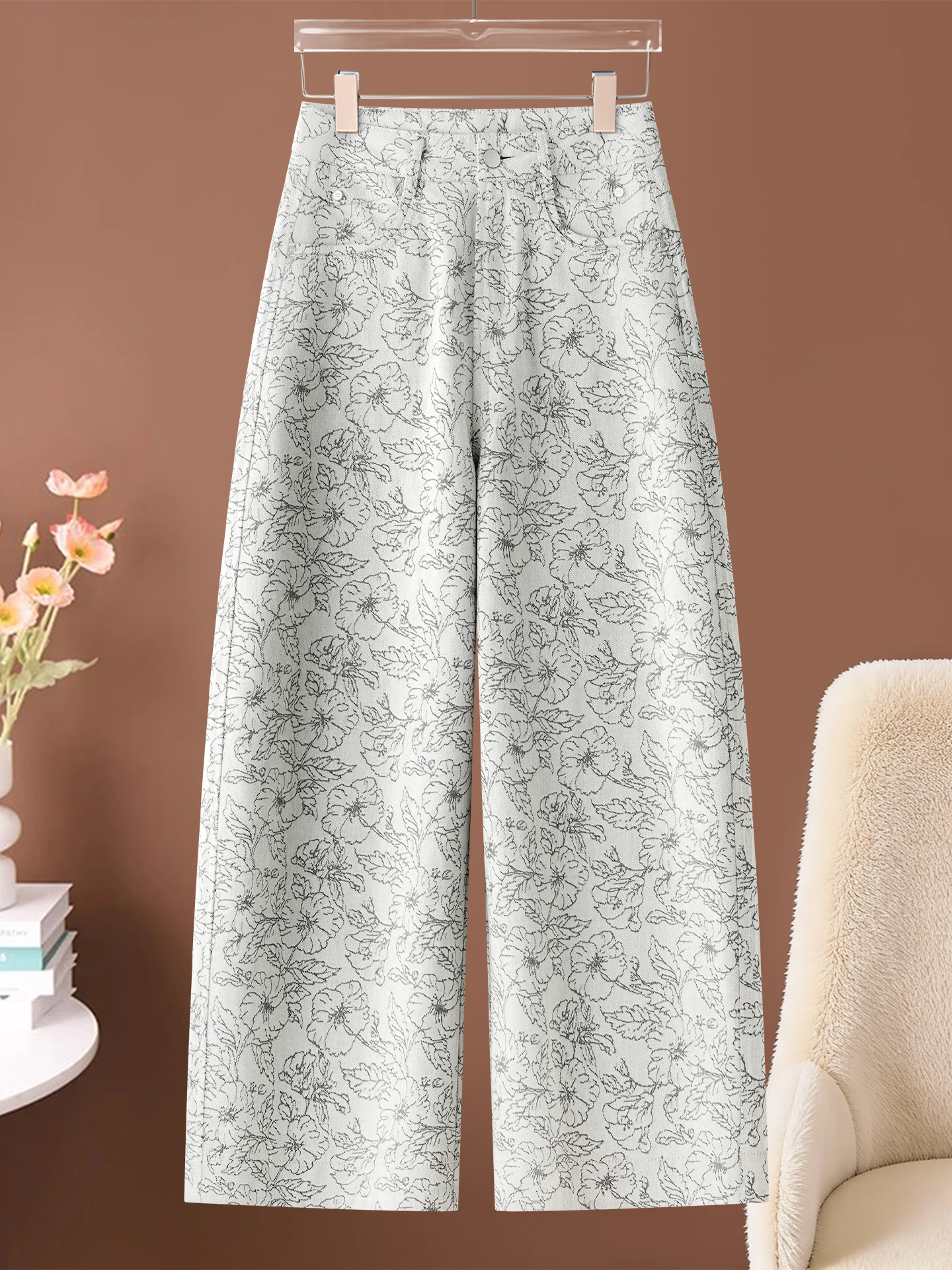 

High Waist Flared Knife Denim Jeans Women's Casual Loose Straight Leg Jeans Spring Autumn New Style Embroidered Slimming