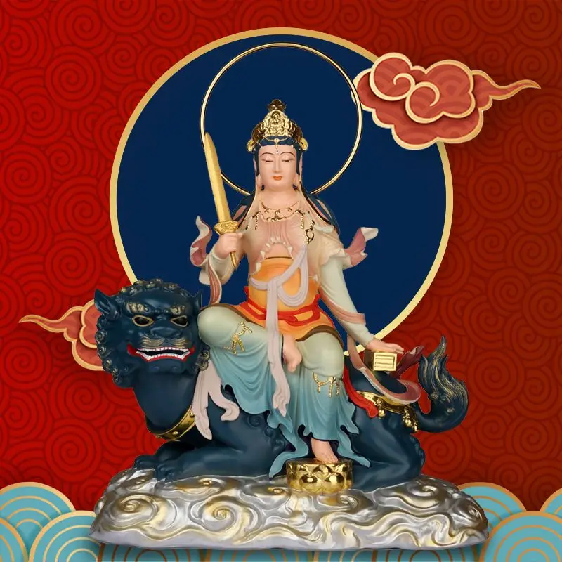 Manjushri and Samantabhadra Bodhisattva Statues Three Saints of Huayan Buddha Figurines for Home Worship Ornaments Fengshui view 3