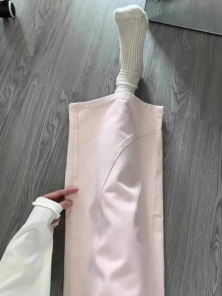 

Light Pink Washed Wide Leg Straight Cut Jeans Women's Spring New plus Size Pear Shaped Body Ageless Jeans Casual Loose Fit