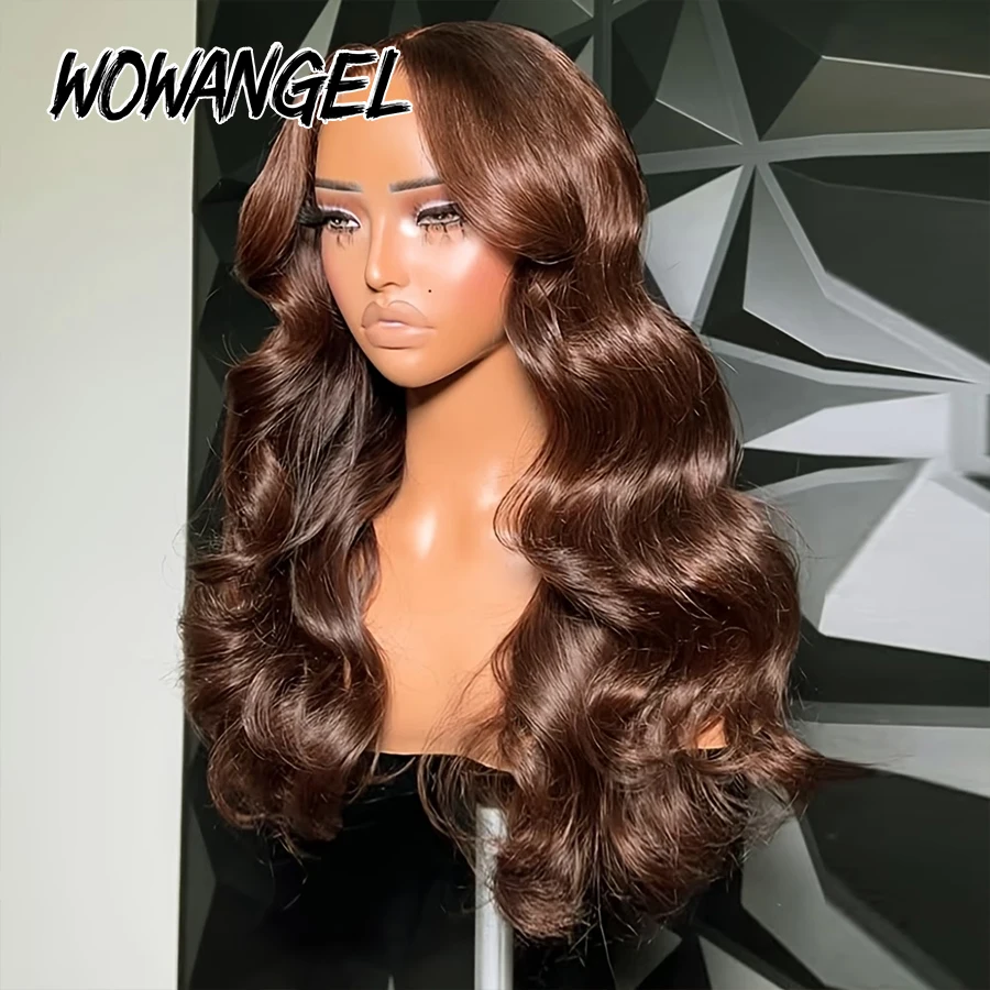 Wow Angel 5x5 HD Lace Closure Perücken Schokoladenbraun Body Wave Echthaarperücken Hautähnliche Klebefreie Perücken für Frauen Fertig zum Tragen – Detail 3
