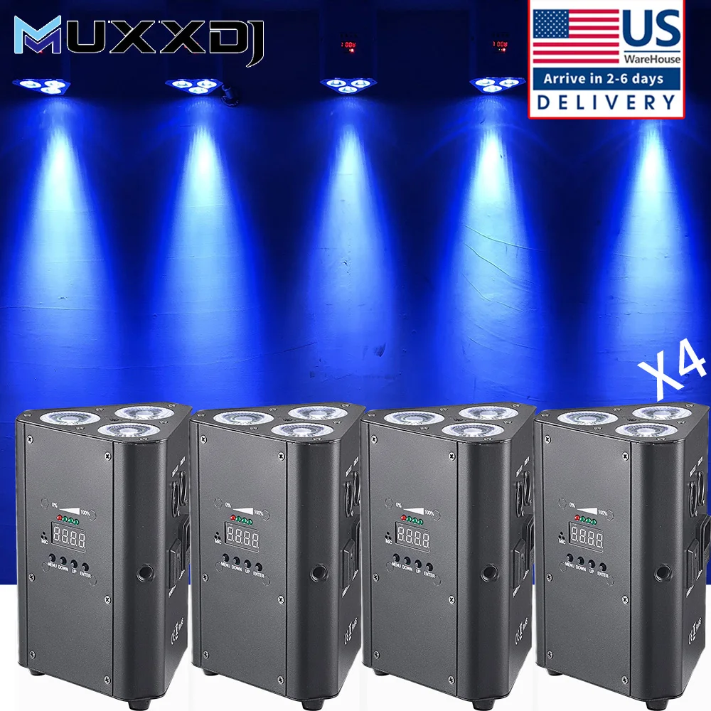 

MUXXDJ 4-Piece Wireless LED Uplighter 3*18W RGBWA+UV 6in1 Lamp Suitable For Event Performances Disco Hall
