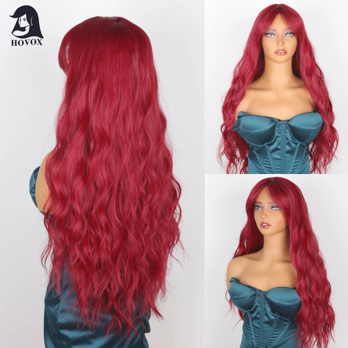 

HOVOX Synthetic Wig For Women Burgundy Medium Long Curly Hair Daily Dance Bar Party Cosplay Heat Resistant Wigs