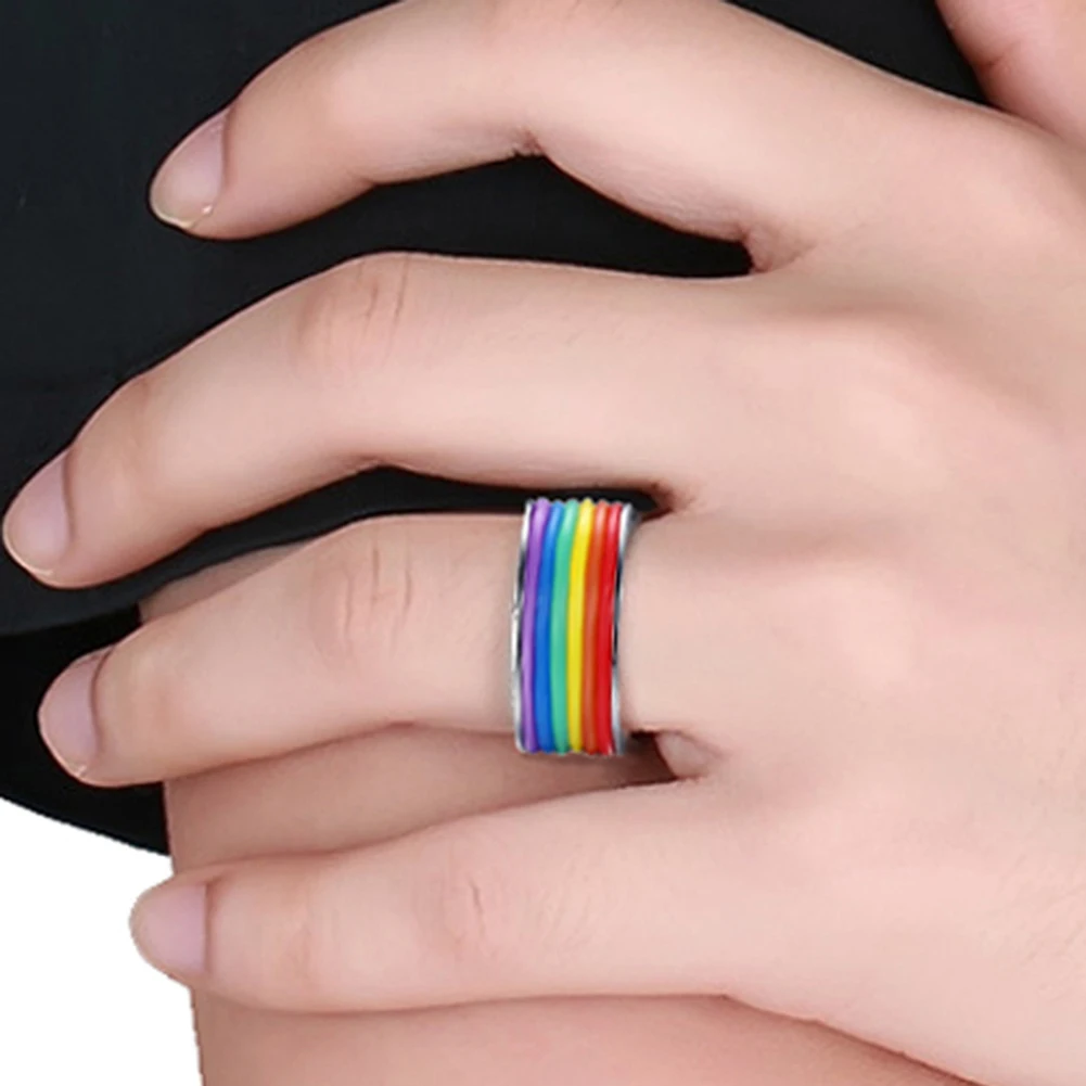 5 Styles Rainbow Color Series 316L Stainless Steel Rainbow Pride Ring For Men Woman Wedding Engagement Jewelry Gifts Boyfriend