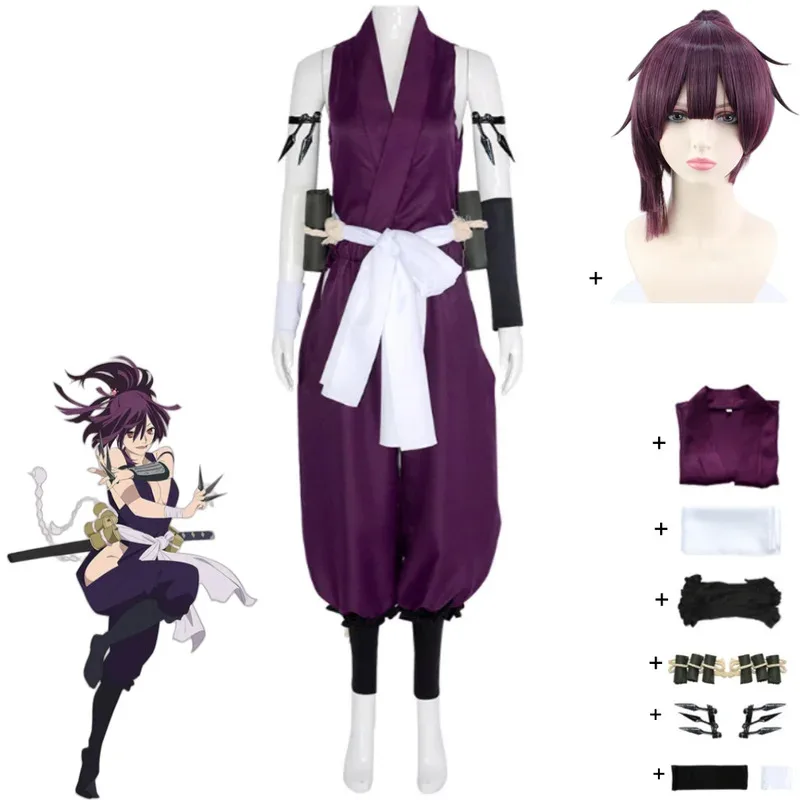 أنيمي الجحيم الجنة Jigokuraku Yuzuriha تأثيري حلي الأرجواني النينجا زي قتال موحد شعر مستعار امرأة مثير كرنفال هالوين البدلة ؛ 2 ،