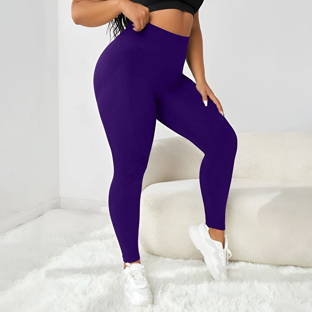 Calça feminina de cintura alta, elástico de 4 vias, cobertura de quadril, cobertura de quadril, bunda de pêssego, apertada, linha sem costura, fitness, plus size