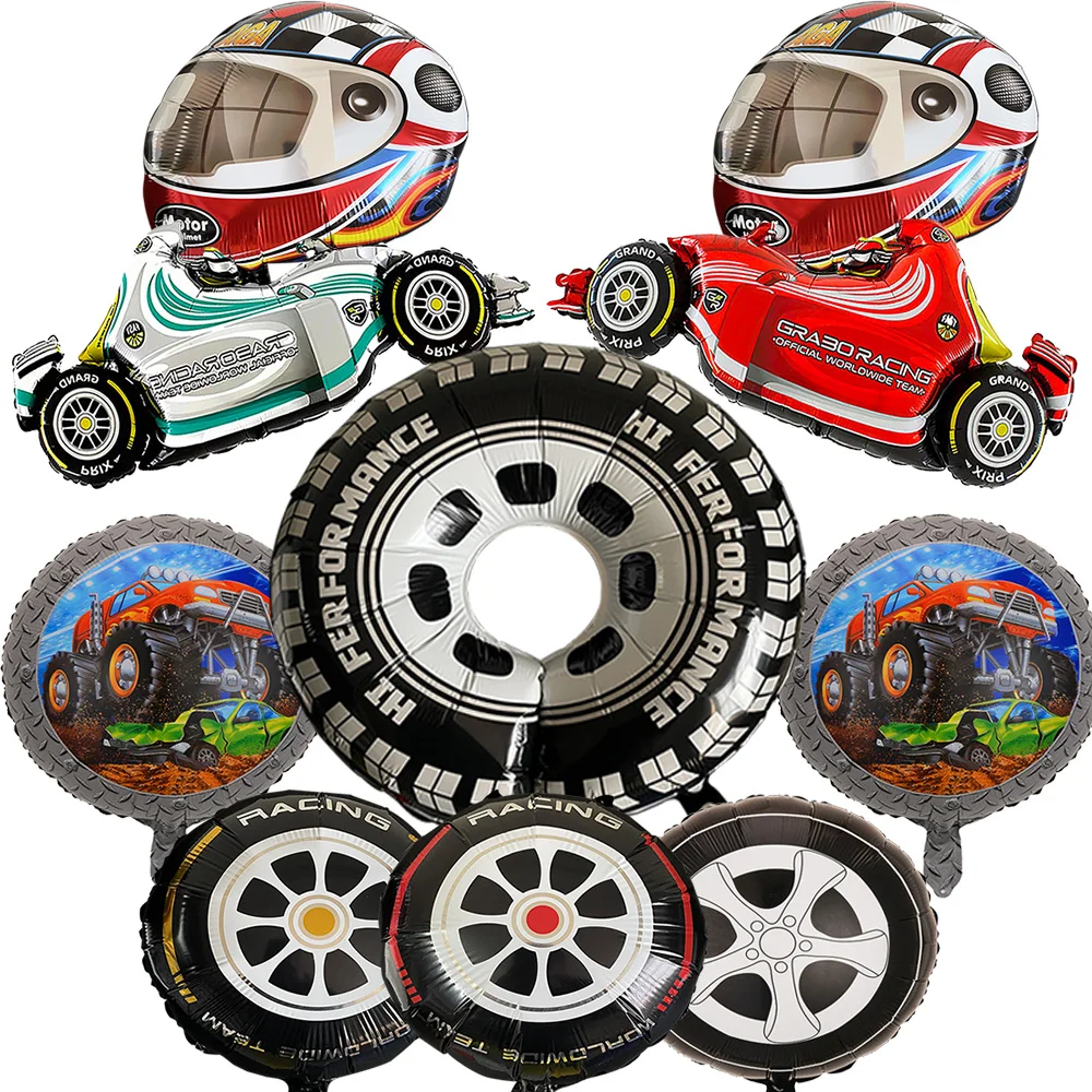 Race Car Party Decoration Racing Car Wheel Balloon Helmet Balloon Monster Truck Off-road vehicle Kids Gift Boy Birthday Supplies