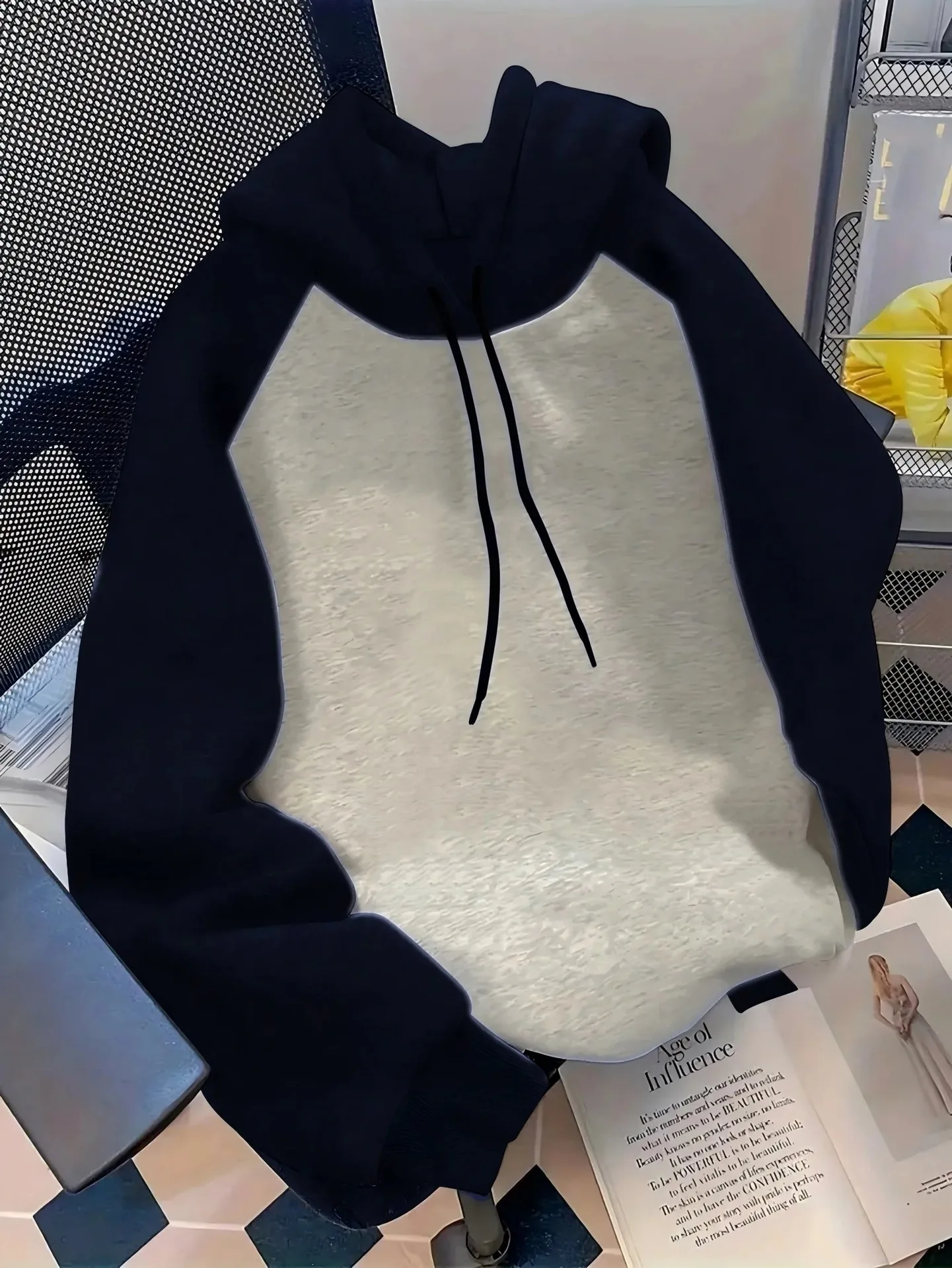Women's Color Block Hoodie Raglan Sleeve Casual Pullover Loose Long Drawstring Sweatshirt