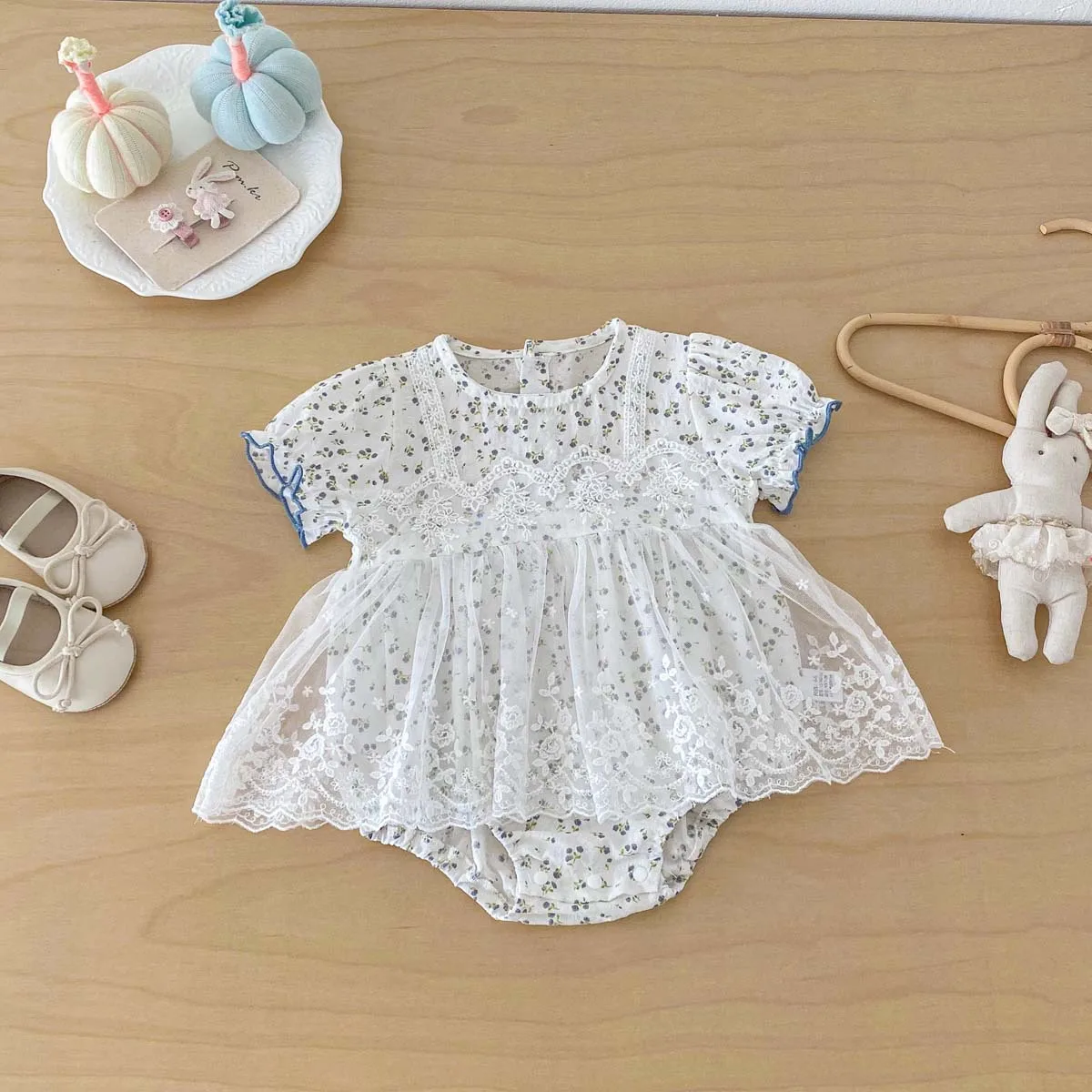 

INS Summer Princess Baby Bag Fart Clothes for Baby Girls Short Sleeved Lace Floral Ha Clothes Newborn Princess Skirt