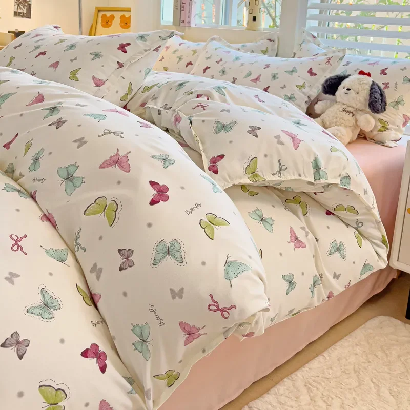 

Cartoon Bedding Set Kawaii Twin Queen Size Duvet Cover Flat Sheet Pillowcase Bed Linen Girls Adults Fashion Floral Home Textile