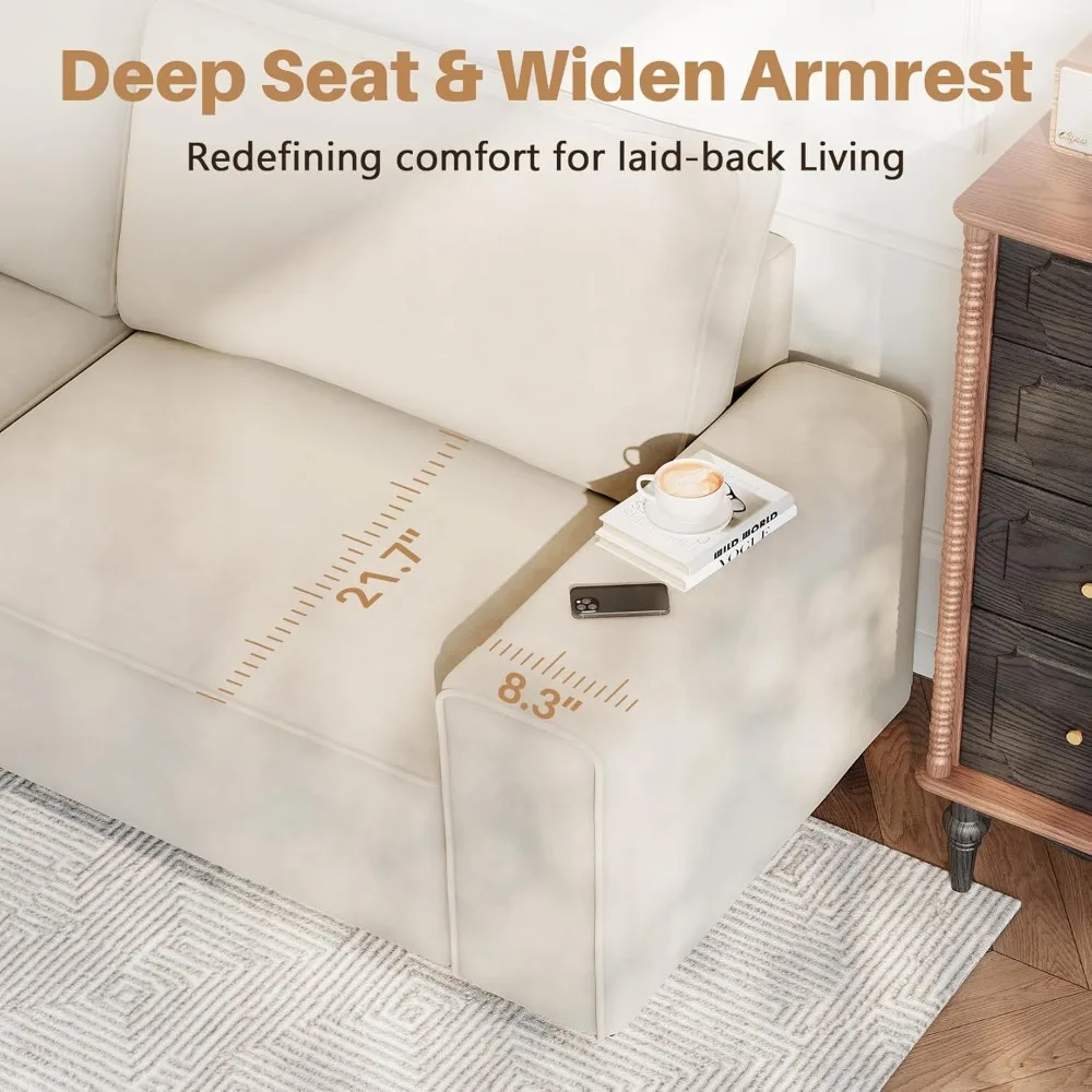 أريكة شانيل مقاس 87 بوصة لغرفة المعيشة، أريكة مريحة بثلاثة مقاعد مع مسند ذراع عريض، وسائد زنبركية سميكة، غطاء قابل للإزالة #5