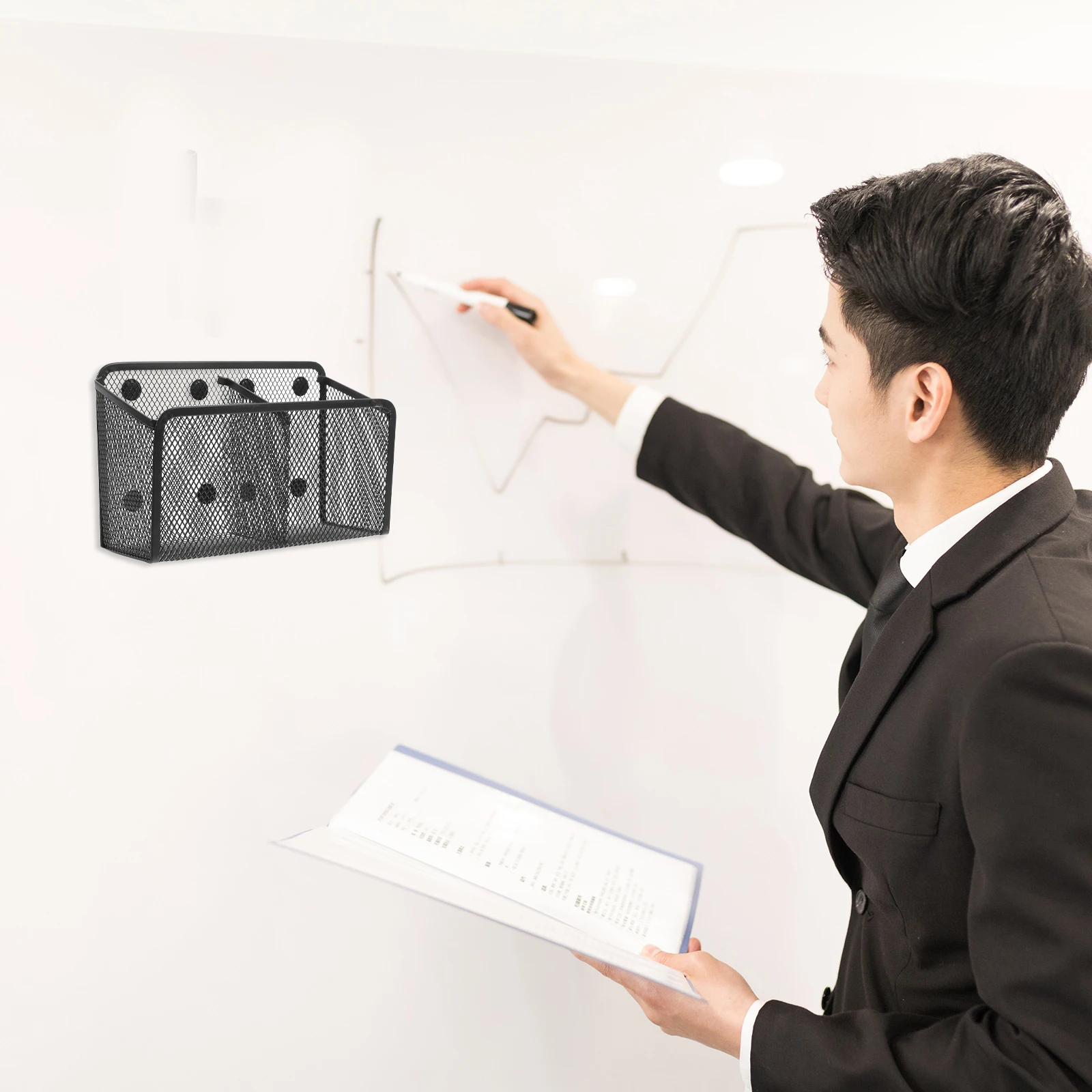 

Magnetic Pen Office Organizer Accessories Black Iron Basket Pencil Holder For Locker Magnetic Marker Holder Whiteboard Fridge