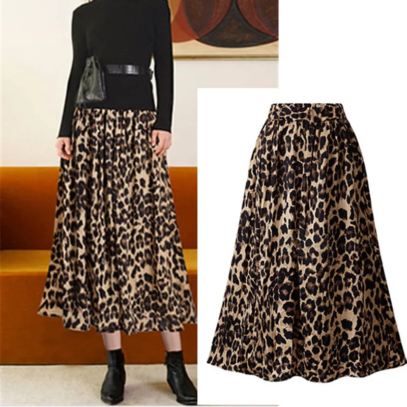 SKMY 2024 Summer New Leopard Print Lace Up Streetwear Hight Waist Skirts For Women Party Sexy Night Club Outfit Long Maxi Skirt