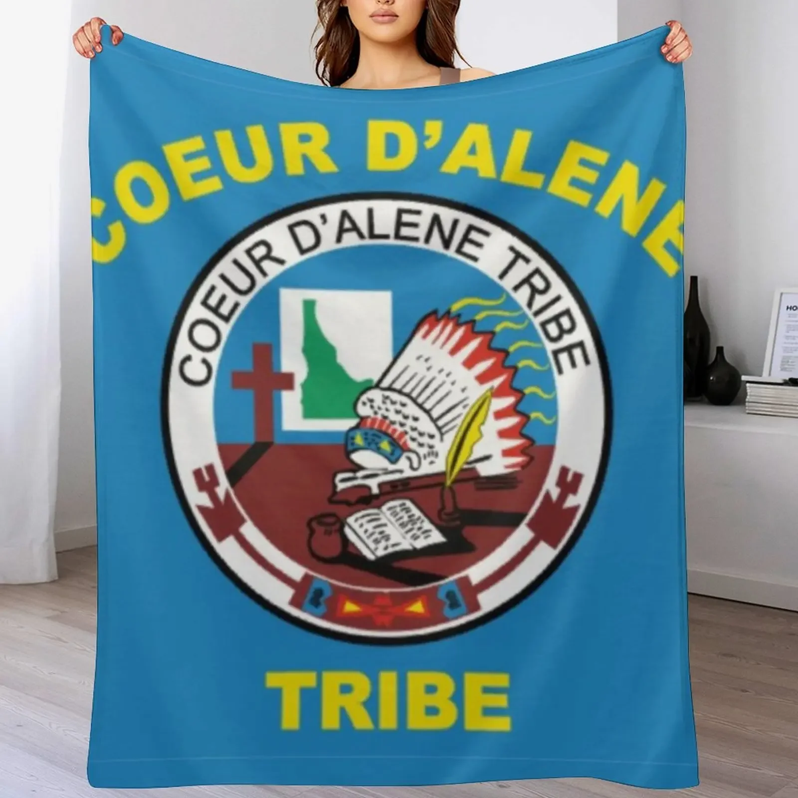 Flag of Coeur d'Alene Tribe USA Throw Blanket Wrinkle Resistant Lightweight Blanket