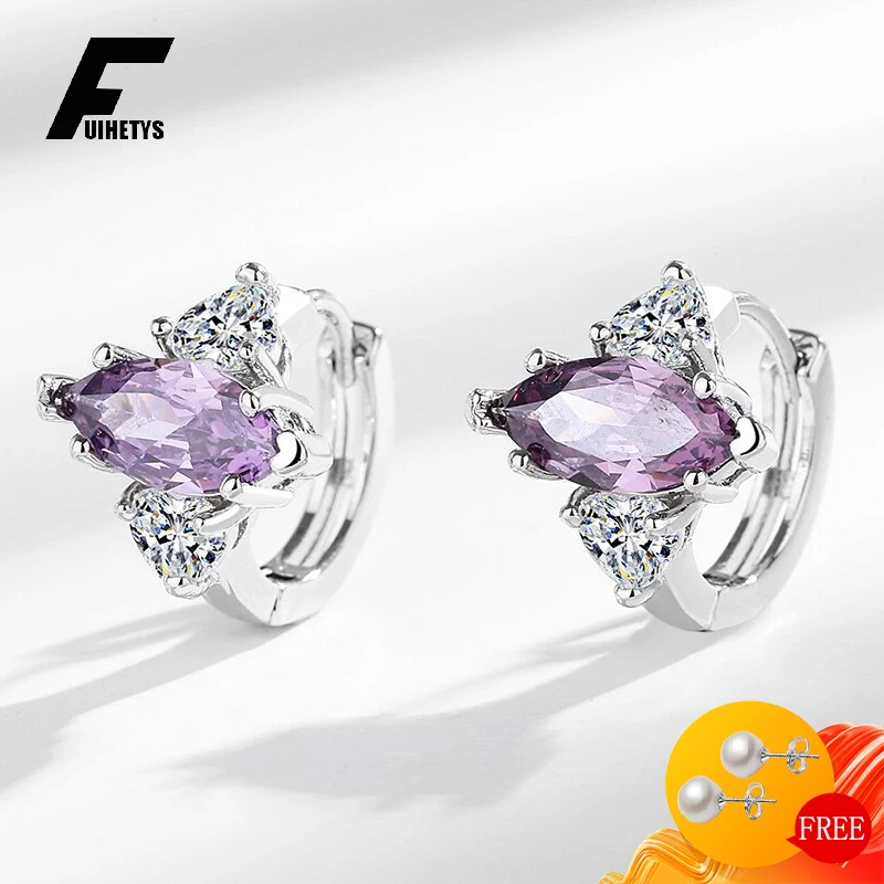 

FUIHETYS Korean Style Women Earrings with Zircon Gemstone Accessories 925 Silver Jewelry for Wedding Promise Bridal Party Gifts