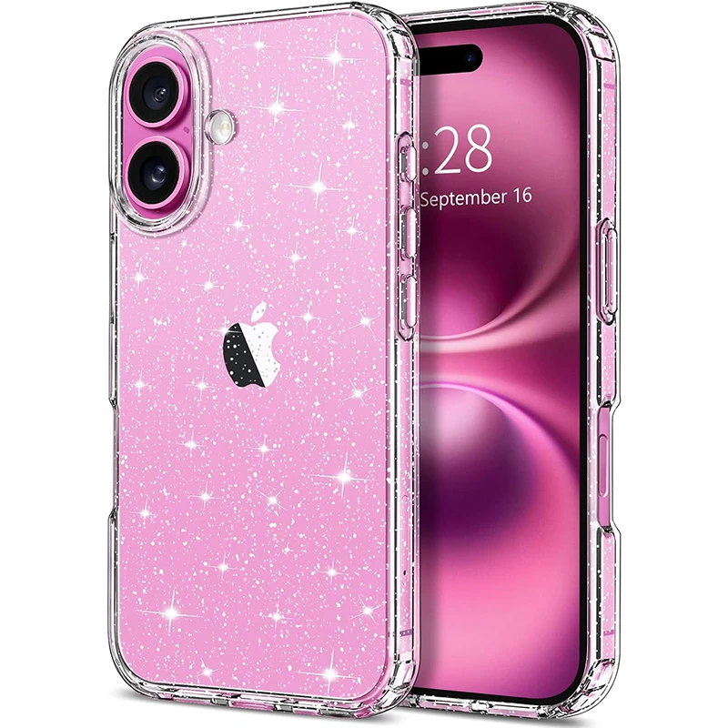 Funda transparente con brillantina para iPhone 17 Air 16 E Pro Max 16e 15 Plus 14 13 Mini 12 11 SE 2022 2020, para mujeres y niñas 6