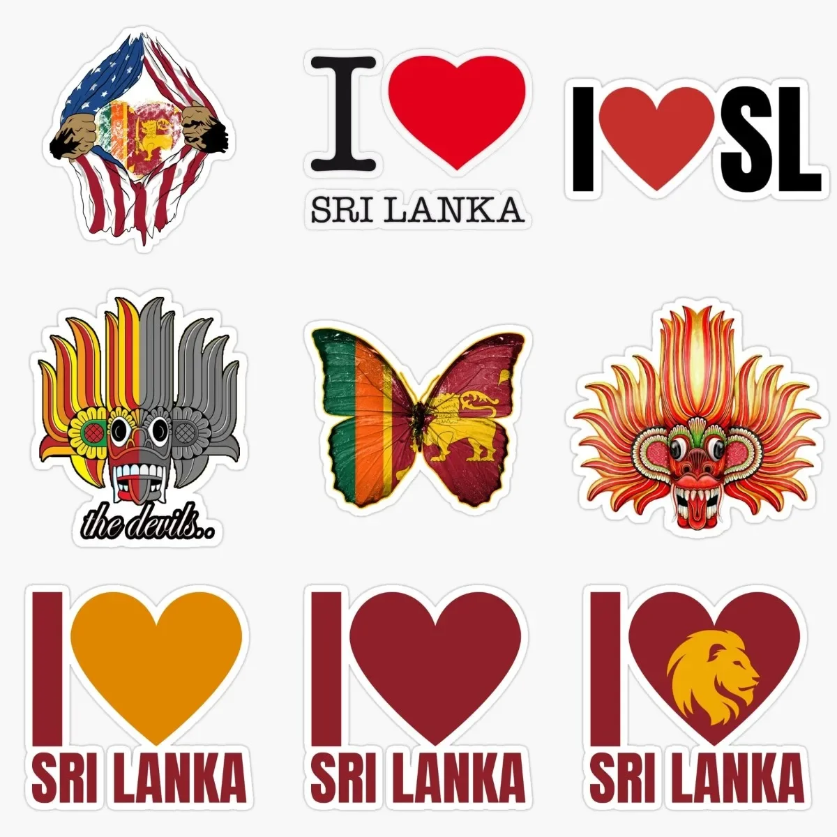 

I Love Sri Lanka Flag Creative PVC Waterproof Stickers Accessories for Decorate Car Van Wall Table Motorcycle Off-road Fridge