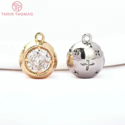 (8659) 4PCS 10MM 24K Gold Color Brass with Zircon Ball Shaped Charms Pendants High Quality DIY Jewelry Making Findings Wholesale