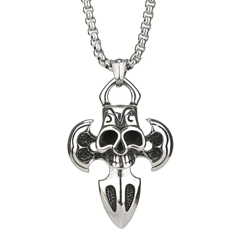 レトロなスカルクロスチタンスチールネックレス、トレンディなストリートダンスカップルアクセサリー、クラシックでファッショナブル
