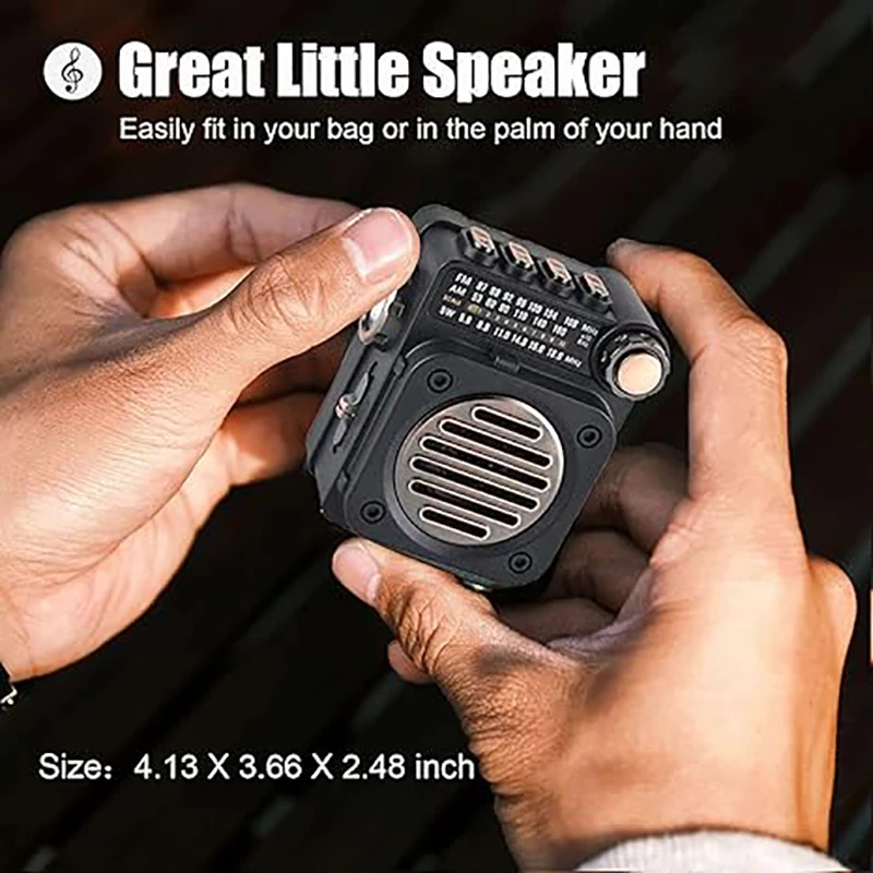 MINI FM Radio Pocket FM AM SW Radios Receiver Built-in Speaker Wireless Bluetooth 5.0 Music Player with LED Flashlight