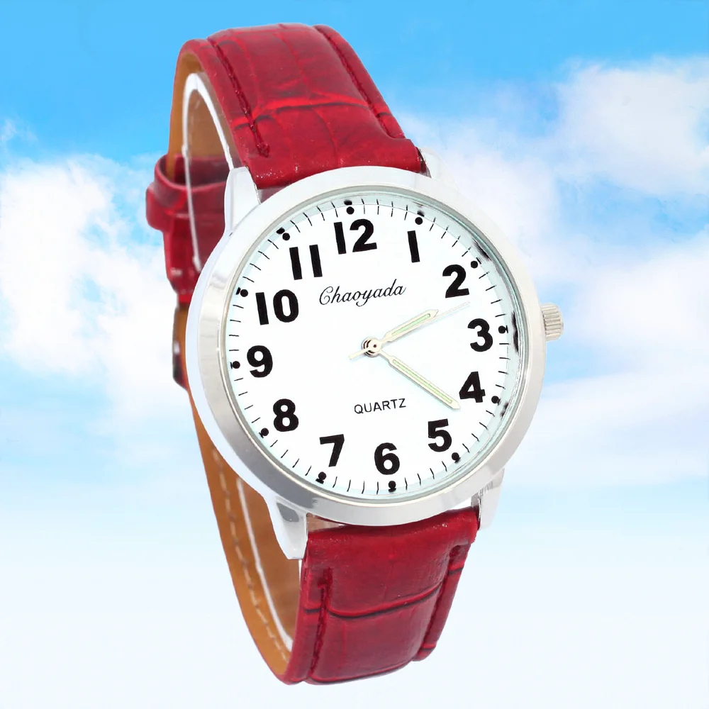 Fashion Quartz Watch round Number Display Leather Student Wristwatch