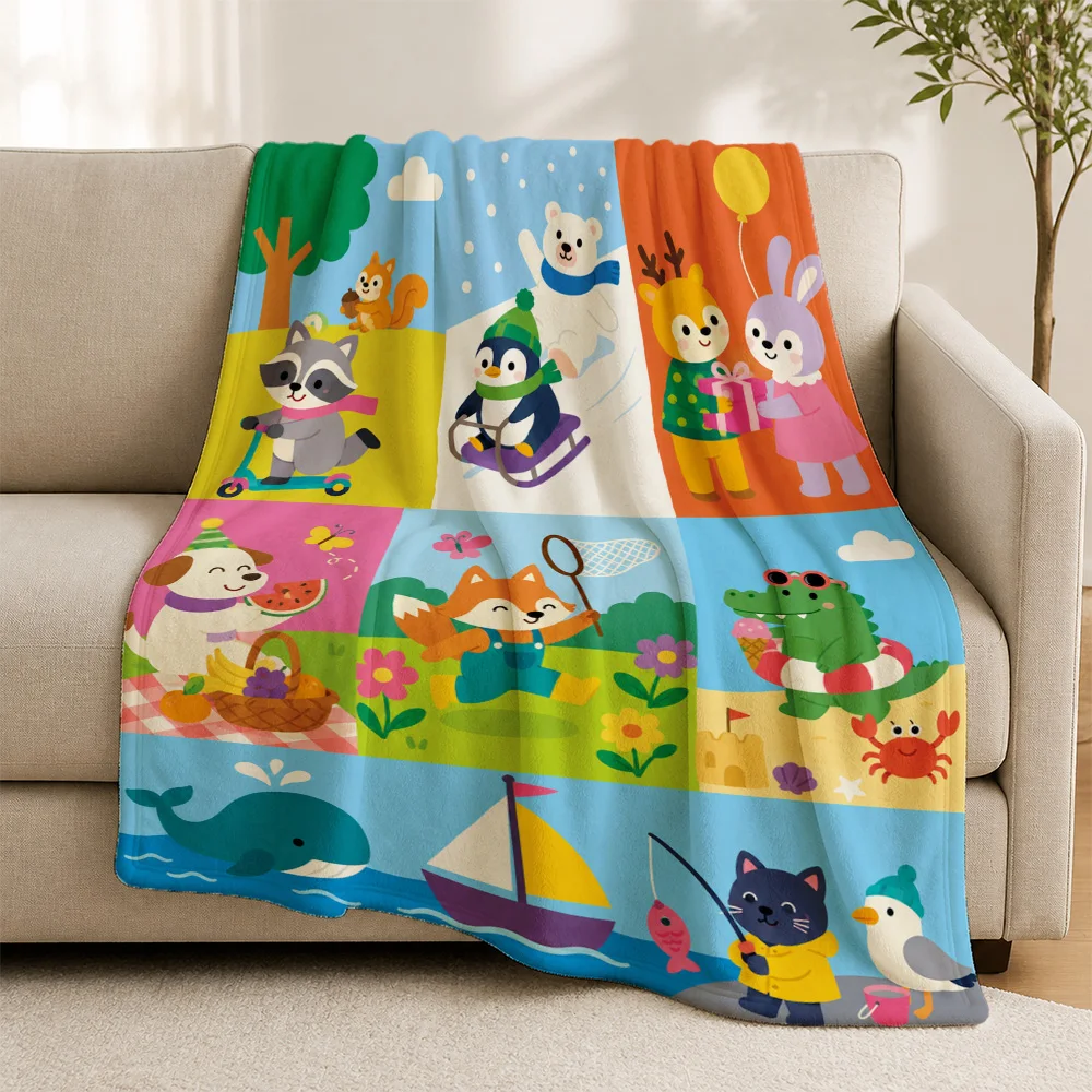 Playful Cartoon Animal Print Throw Blanket Sofa Sofa Throw Cozy Decorative Kids Nursery Ocean Beach Dolphin Decor Gift