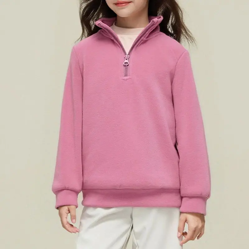 

Children's Relaxed Fit Half-Zip Hood Sweatshirt Fleece-Lined Girls' Solid Color 3-14Y Girls Sweatshirts Spring Autumn Clothes