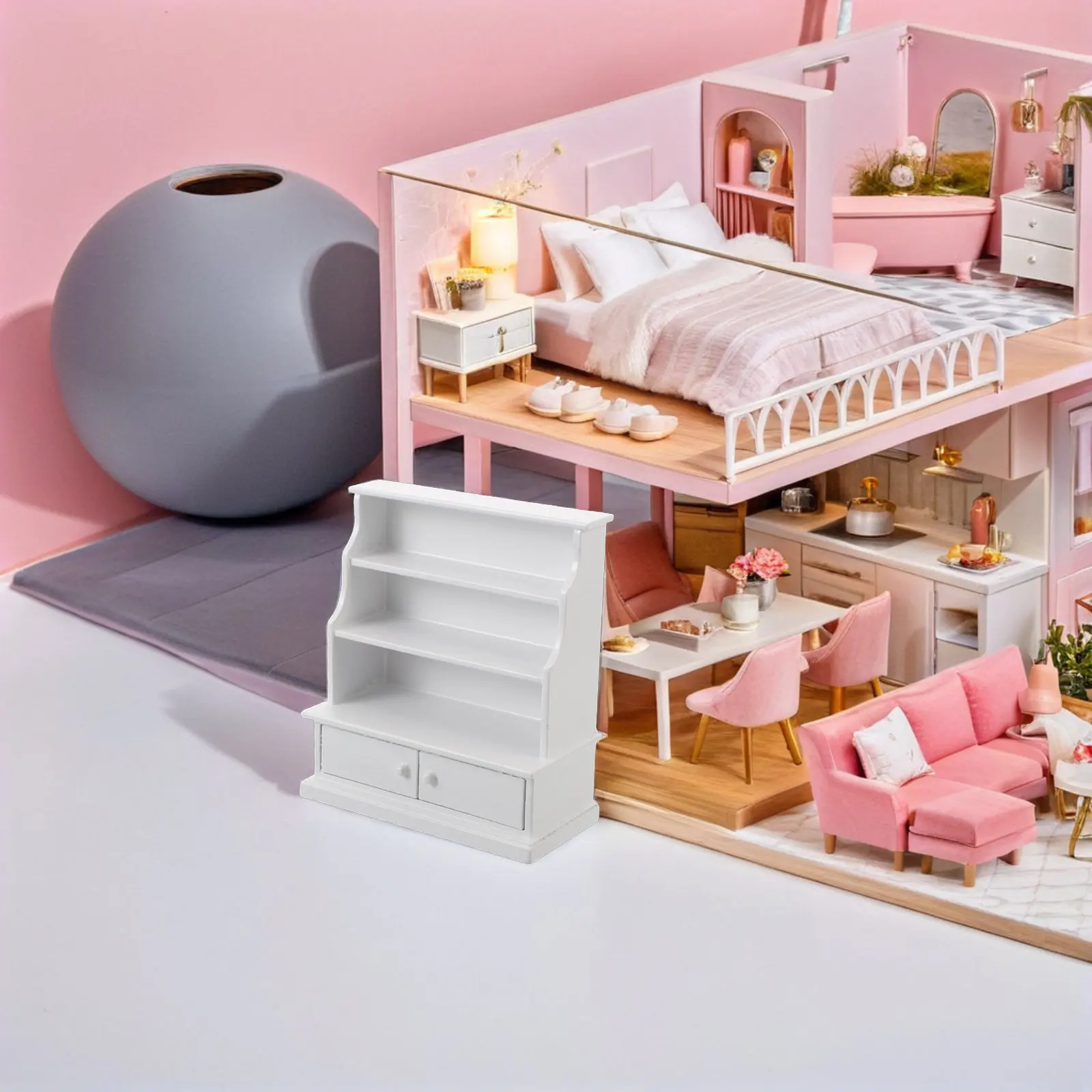 

Miniature Bookshelf Small Wooden Storage Cabinet Mini Library Furniture Desk Display Dollhouse Bookcase Miniature Furniture