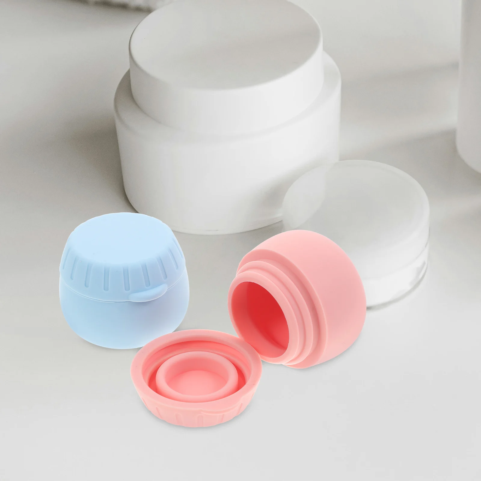 

2pcs Packing Boxes Blue Pink Silicone Travel Bottles Tiny Containers Jewelry Small Cream Jars Toiletry Storage