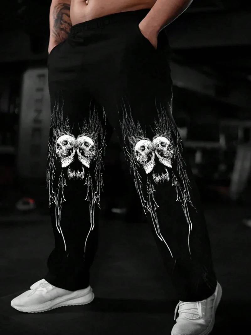 

Men's Dark Graphic Print Casual Sweatpants, Emo, 2000s Style
