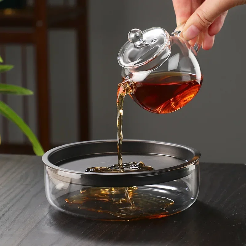 Glass pot bearing Japanese thickened glass dry soaking table round water storage pot tray pot building water to Zen tea set