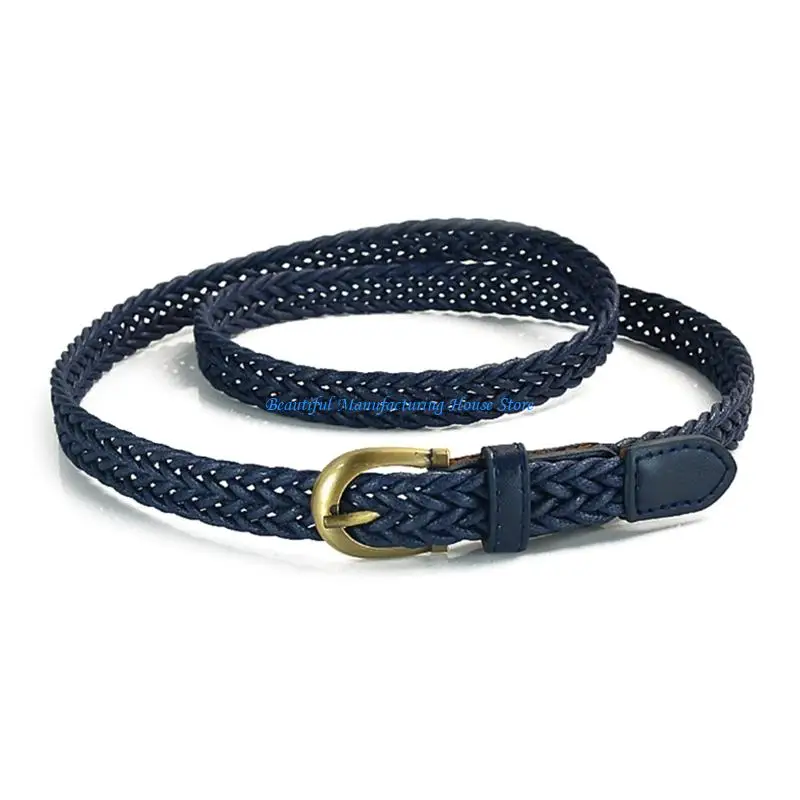 E56A Retro Braided Belt with Wax Rope Detail Feature Adjustable Thin Waist Cincher