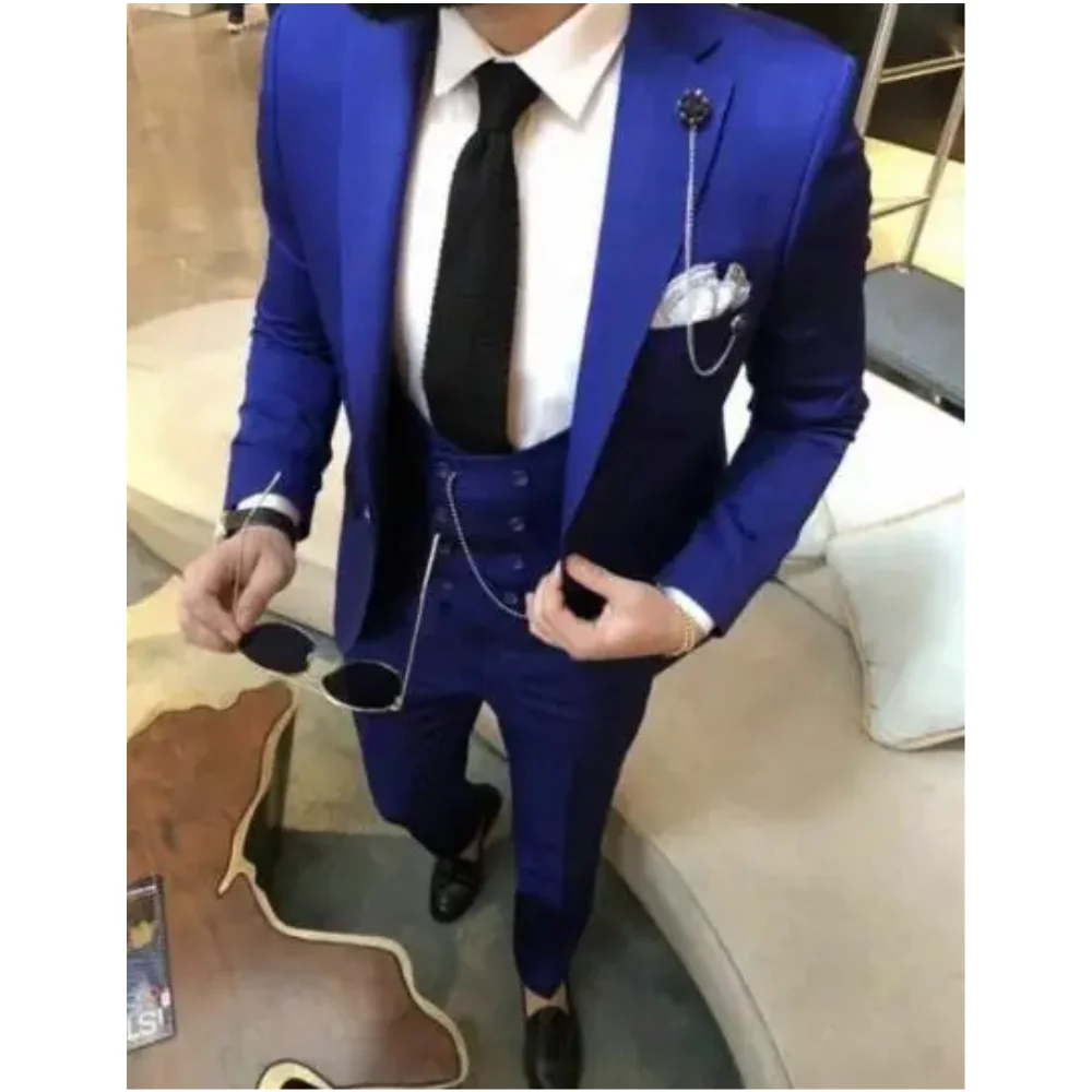 

Blue Men Suit Wedding Suits Slim Fit Tuxedo Groom Groomsman Best Man Slim Fit Jacket Pant Vest Mens Suits With Pants 3 Pieces