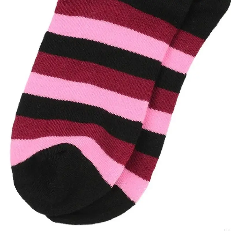 L5YC kontrastowe kolorowe paski poliestrowe podkolanówki dla kobiet i mężczyzn długie podkolanówki na akcesoria do kostiumów na