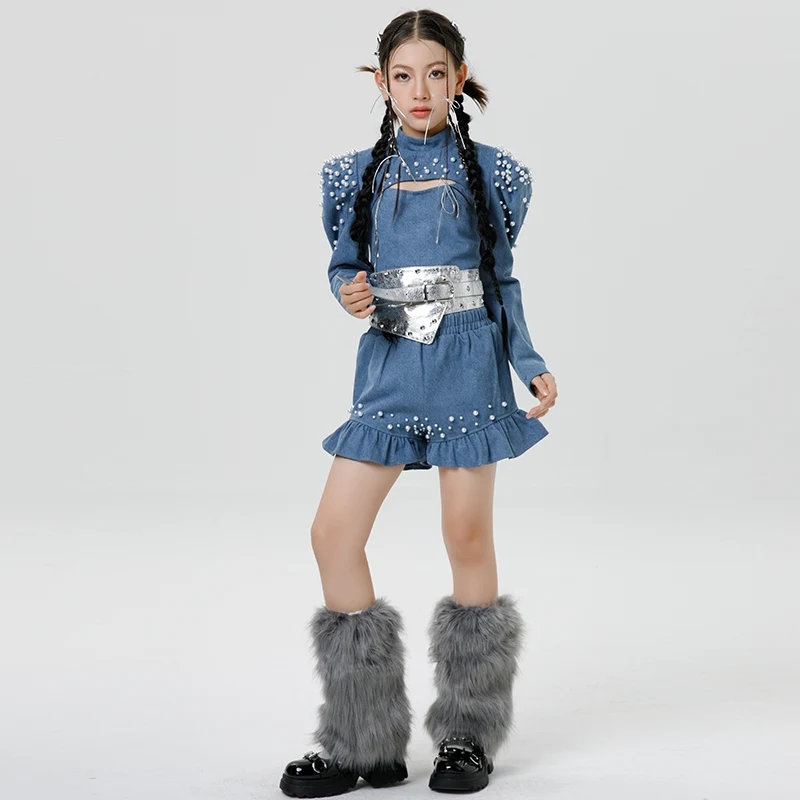 2024 New Western Cowboy Style Children's Model T-Stage Fashion Show Costume Retro Style Set Girls' Jazz Dance Outfits XH1244