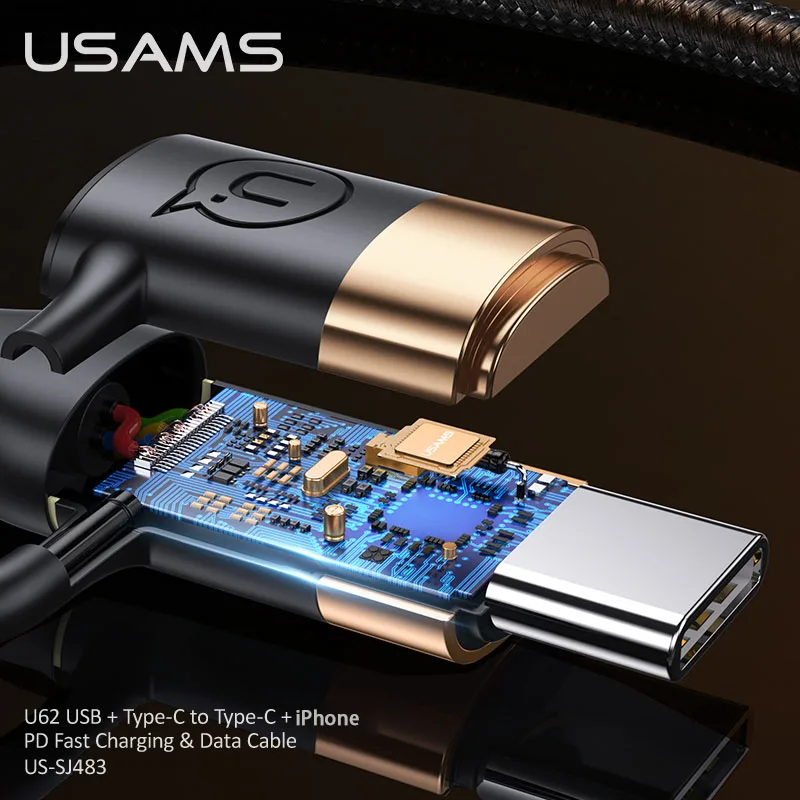 USAMS U62 4in1 60W PD USB C Cable For iphone 14 13 12 Pro Max USB To Type C To Type C Fast Charging For ipad Samsung Xiaomi