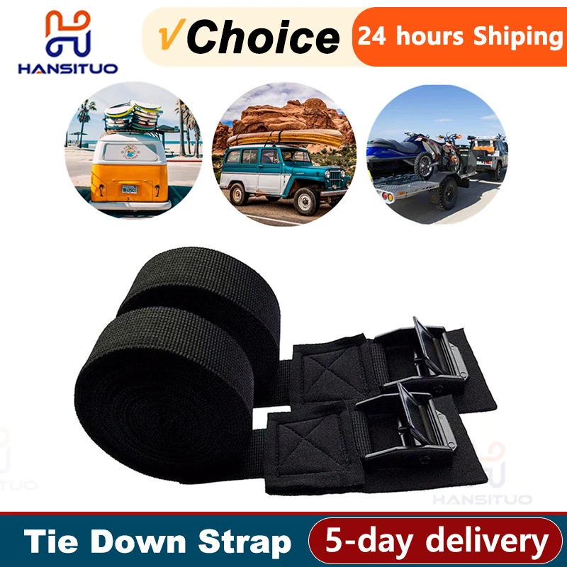 2pcs Black Straps Tie Down Strap Strong Ratchet Belt Luggage Bag Cargo Lashing with Metal Buckle 300cm*2.5cm for Car RV Kayak