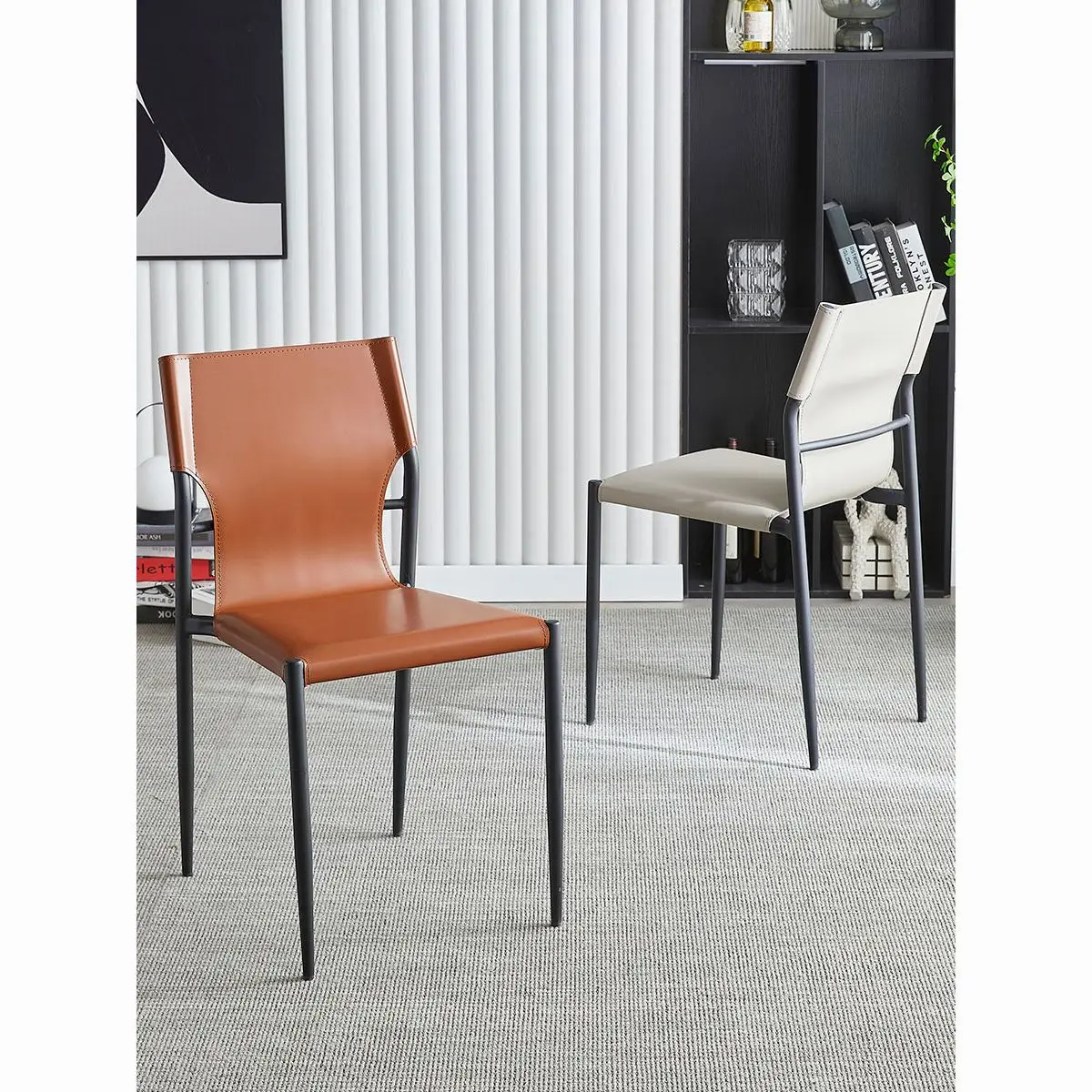 ee-Italian Saddle Leather Dining Chair Home Living Room Chair Minimalist Restaurant Cafe Casual Chairs Bedroom Back Chairs