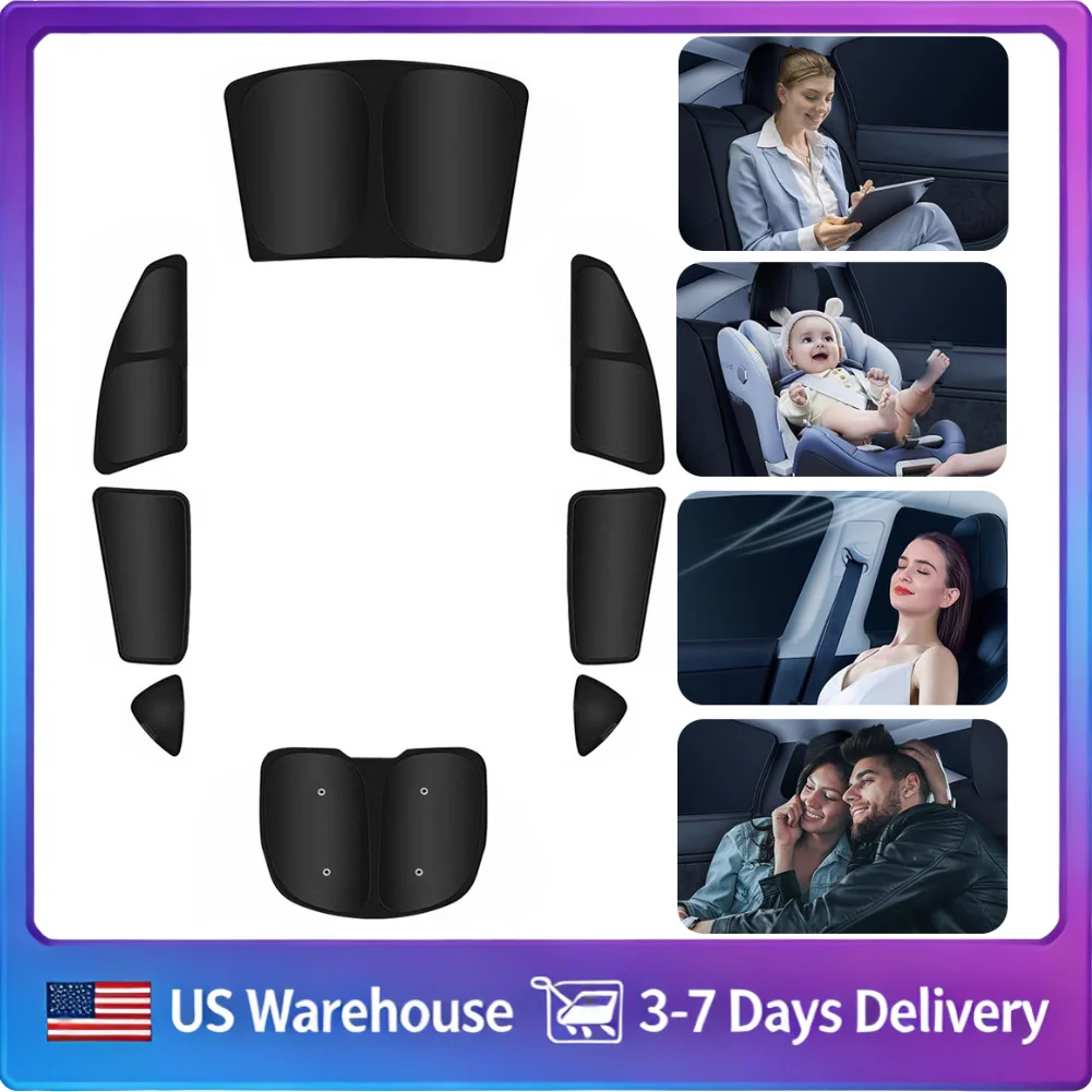 

Full Blackout Car Window Sun Shade 8Pcs Complete Set UV Isolation Sun Visors Perfectly Fit Tesla Model Y 2020 to 2024 Models