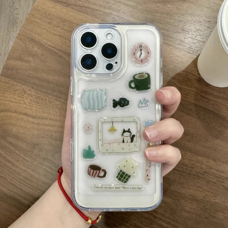 

Cute Cartoon Cat Lazy Life Jelly Relief Stickers - Waterproof Resin 3D Decals for DIY Phone Case & Camera Girl's DIY Decoration