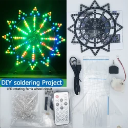 Kit electrónico DIY, kit de soldadura de aprendizaje de circuito de noria giratoria LED, control remoto de modo intermitente de 16 tipos (no ensamblado